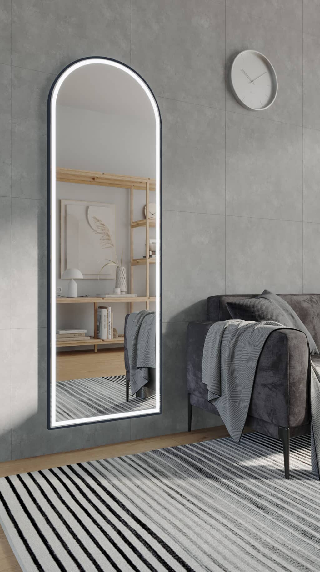 ARCH Full Length LED Mirror with Portable Magnifier - Manhattan Black, 600 x 1800