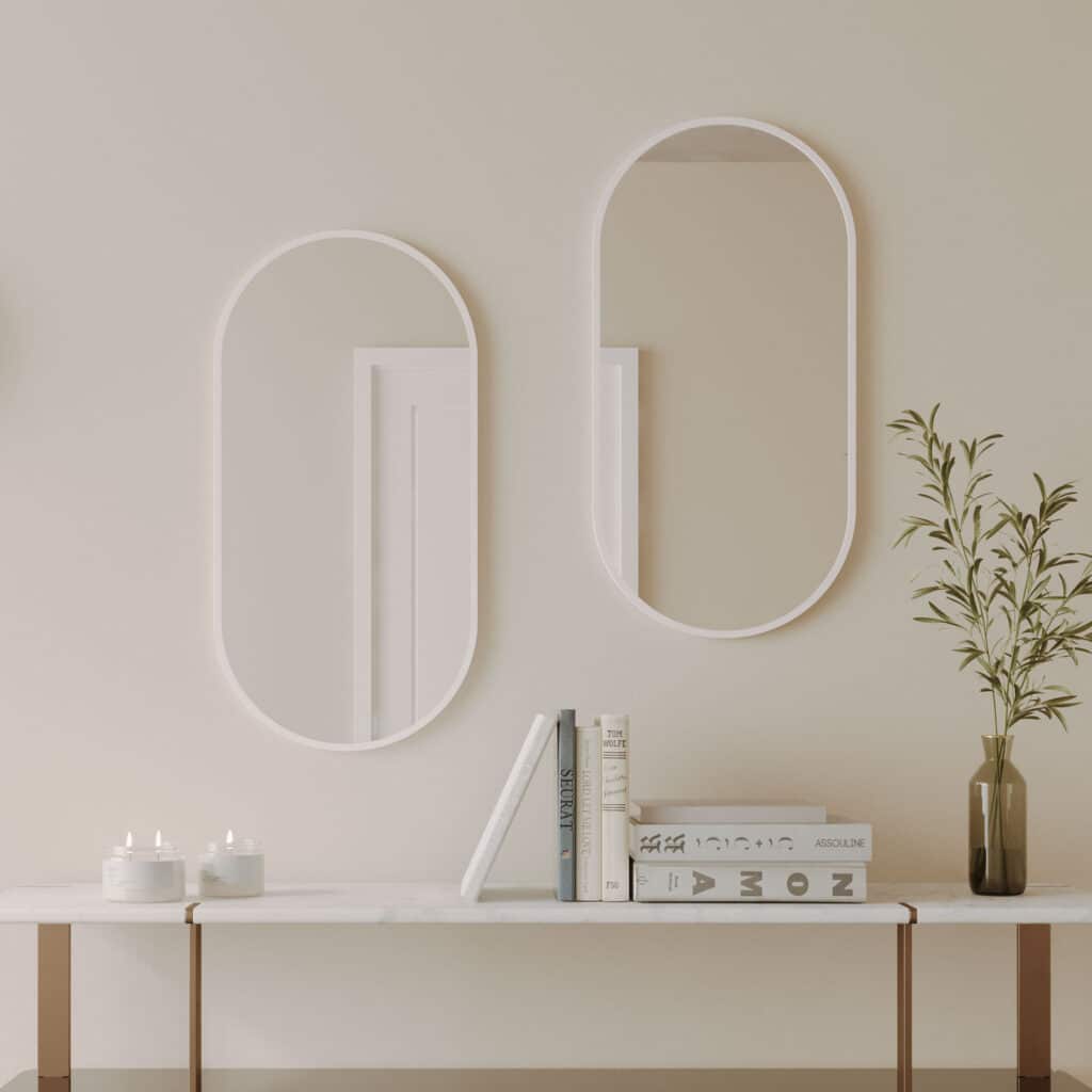 Modern Oblong Mirror - Milano White, 460 x 910