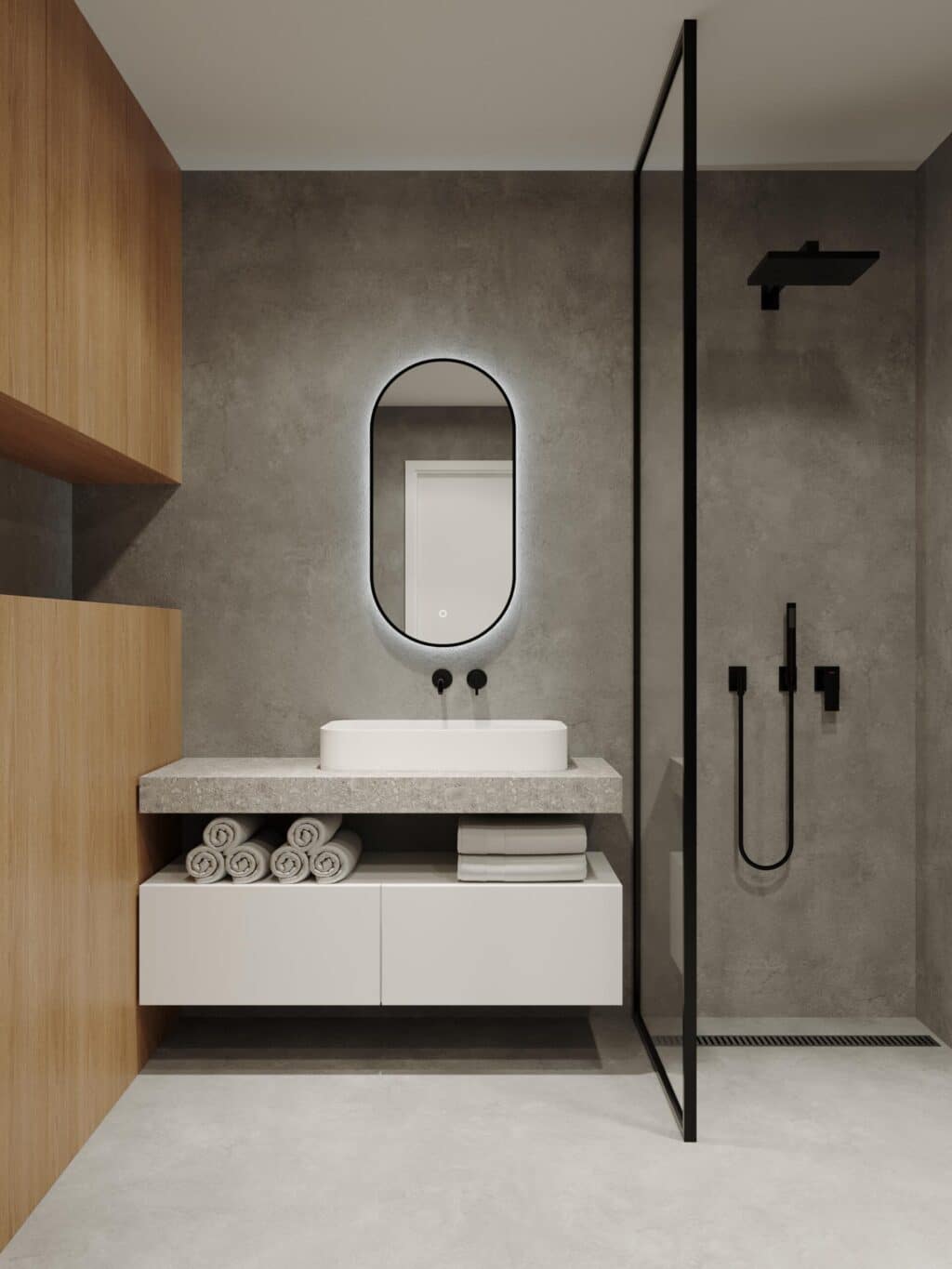 Framed O-Series Oval LED Mirror - Manhattan Black, 450 x 900