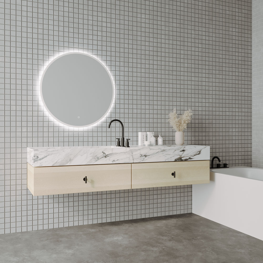 Framed S-Series Round LED Mirror - Milano White, 805 x 805