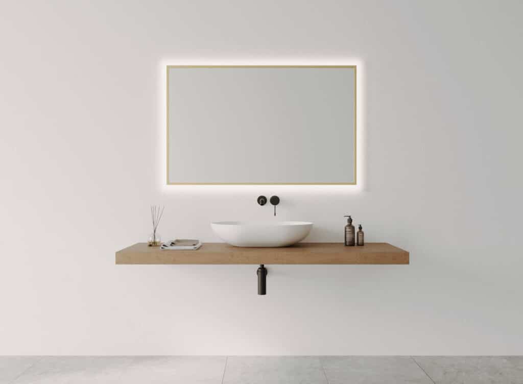 Framed R-Series Rectangle LED Mirror - Baltic Brass, 1205 x 755