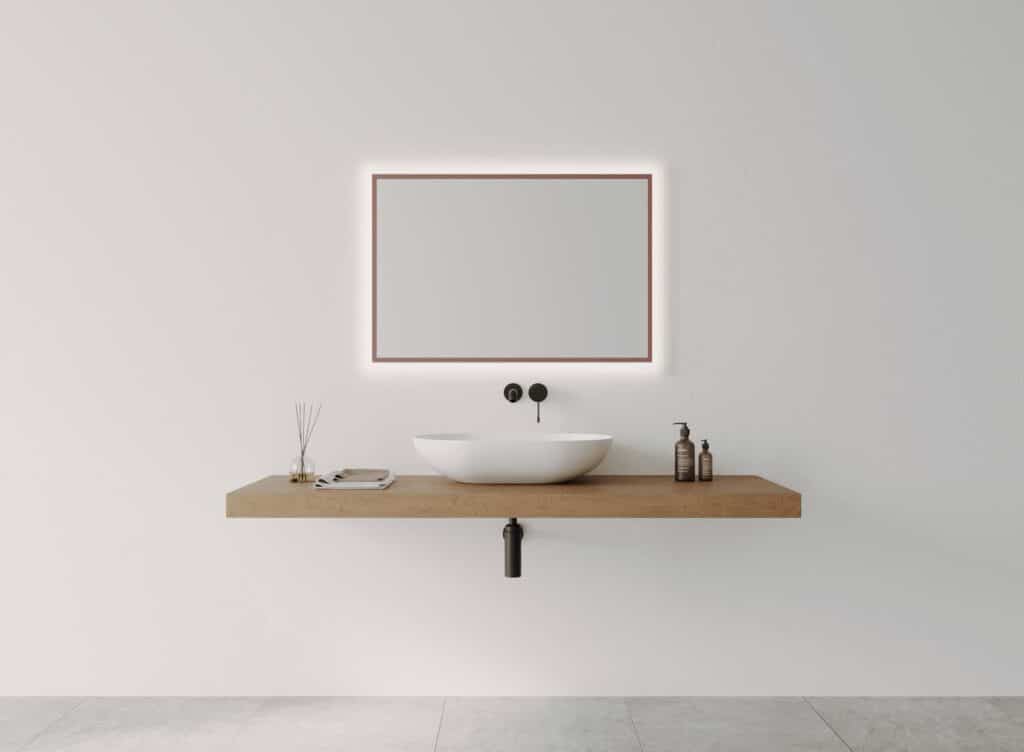 Framed R-Series Rectangle LED Mirror - Cuban Bronze, 905 x 605